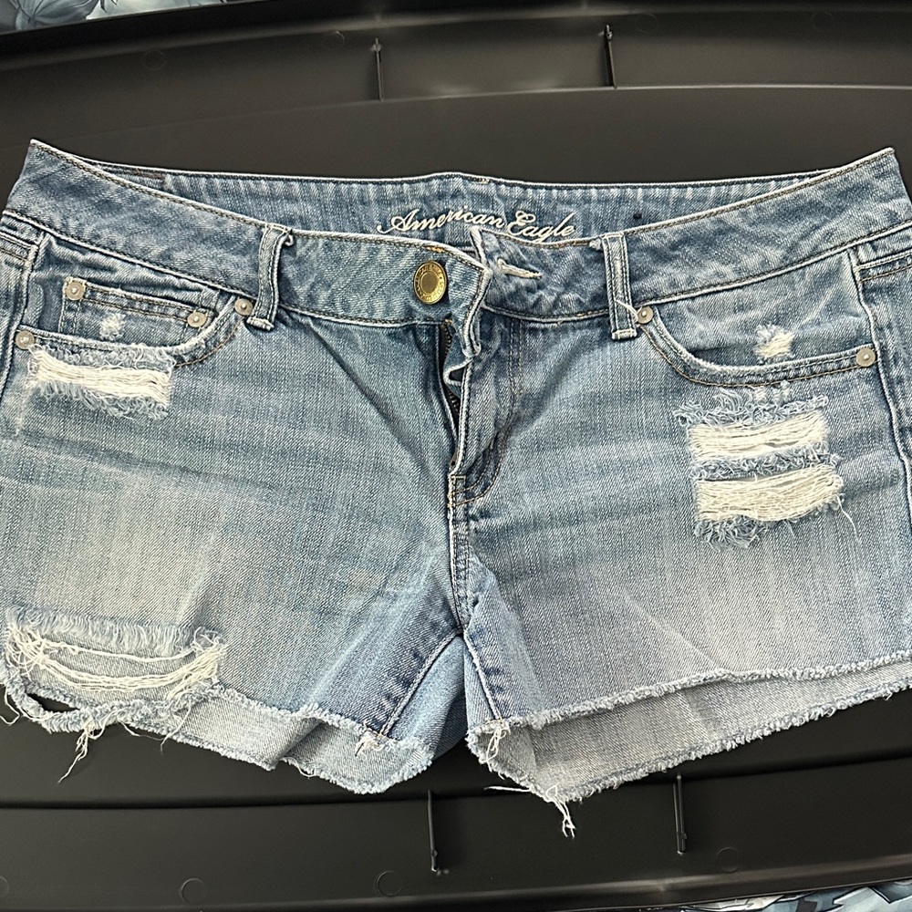 American Eagle Outfitters Light Blue Distressed Jean Shorts